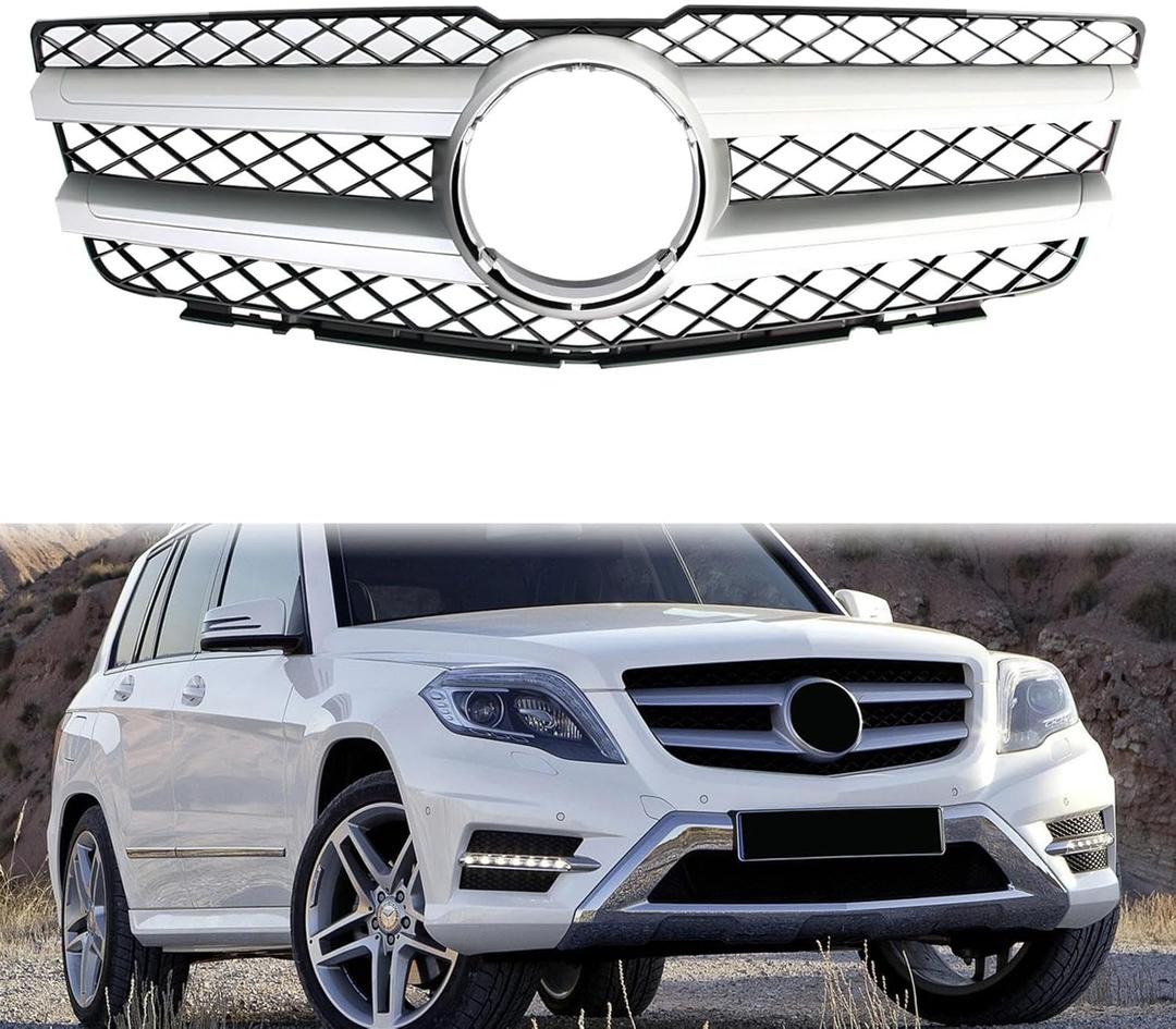 GLK Class Grill GLK Front Grille Bumper for Mercedes Benz X204 GLK350 GLK300 GLK280 2009 2010 2011 2012 Silver (2008-2012 w/o Emblem)