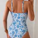 B2prity One Piece Swimsuit for Women Tummy Control Retro Bathing Suit Button Up Slimming Swimwear (Blue, L)