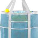 EASYFUN Beach Bag Large Mesh Beach Bag Lightweight Beach Tote with 9 Pockets Foldable Vacation Trip Essentials