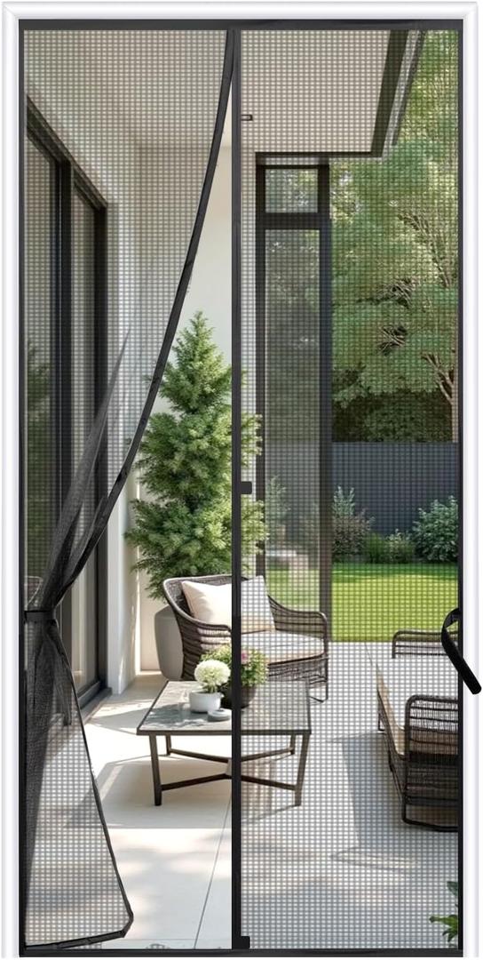 Sunolga 32 x 81 Inch Magnetic Screen Door, Fits Doors Size 30 x 80 Inch, Reinforced Fiberglass Screen Door Mesh with Full Frame Hook & Loop, Door Screen Magnetic Closure for Hands-Free (Black)