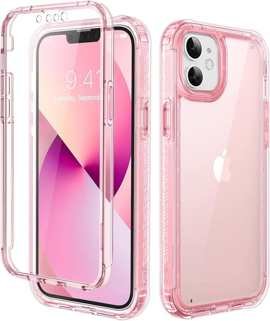 Lifedance New for iPhone 11 Case, Full-Body Rugged Protective Case with Built-in Screen Protector, 10 FT Military Grade Drop Protection Heavy Duty Shockproof Phone Case for iPhone 11, Clear Pink