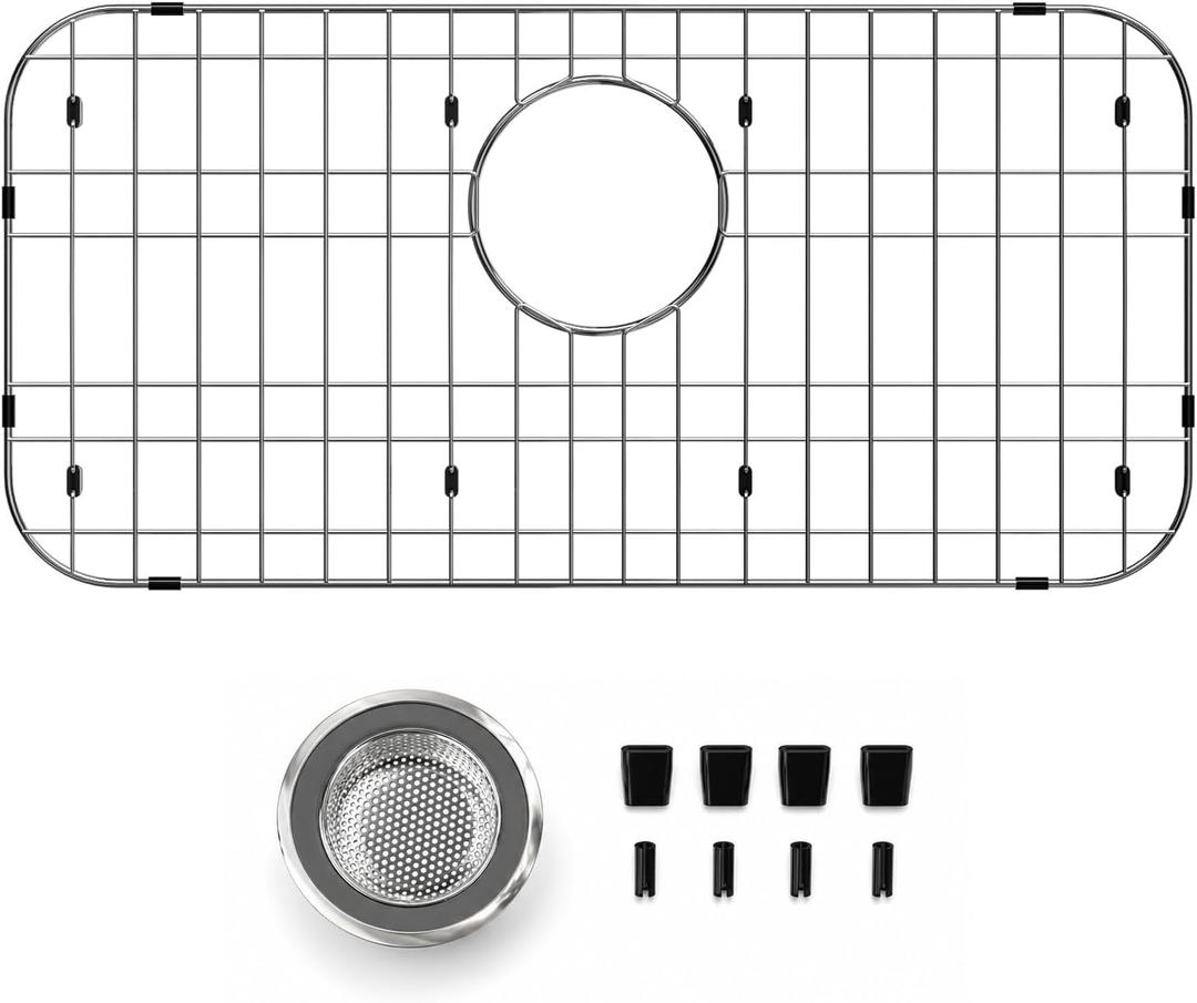 iPEGTOP Sink Bottom Grid, 23"x 13" Stainless Steel Sink Protector with Rear Drain Corner Radius 2", Sink Grate for Bottom of Kitchen Single Sink Bowl, One-Piece