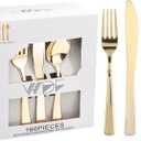 WDF 160 Piece Gold Plastic Silverware - Heavy Duty Gold Silverware Includes 80 Forks, 40 Spoons, 40 Knives, Plastic Utensils Perfect for Wedding, Christmas Party