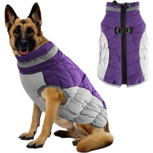 Voarge Dog Winter Coat, Vest with Harness, Warm Reflective Dog Jacket, Winter Warm Cold Weather Jacket for Small, Medium and Large Dogs (Lilac, L)