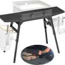 Upgraded Griddle Stand for Blackstone 22/17, Portable Blackstone Stand with Adjustable Legs, Side shelfs, Tool Hooks, Garbage Bag Holder & Paper Towel Holder, Grill Stand for Outdoor Cooking/Camping