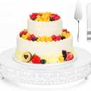 Wenqik 16 Inch White Cake Stand Set Metal Round Cupcake Dessert Stand with Cake Cutting, Flower Spatula Wedding Cupcake Pastry Display Candy Holder Display for Wedding Party Birthday Baby Shower