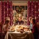 NICETOWN 2 Panels Christmas Red Curtains 52 x 63 Inch - Gold Stamped Grommets Christmas Curtains for Living Room, Bedroom - Holiday Festive Window Drapes - Christmas Decoration