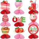 9 Pieces Strawberry Sweet One Honeycomb Centerpieces Strawberry First Birthday Party Table Decorations 1st Table Centerpieces Toppers for Baby Girls Boys Baby Shower Birthday Party Supplies