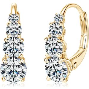 4 Stone Moissanite Hoop Earrings, 925 Sterling Silver Hypoallergenic Leverback Drop Earrings for Women, D Color VVS1 Round Cut Jewelry Gifts
