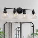 4 Lights Bathroom Vanity Light Fixtures Black, Bathroom Lights Over Mirror, Industrial and Farmhouse 4 Lights Wall Sconce, Matte Black Globe Vanity Lighting Fixtures