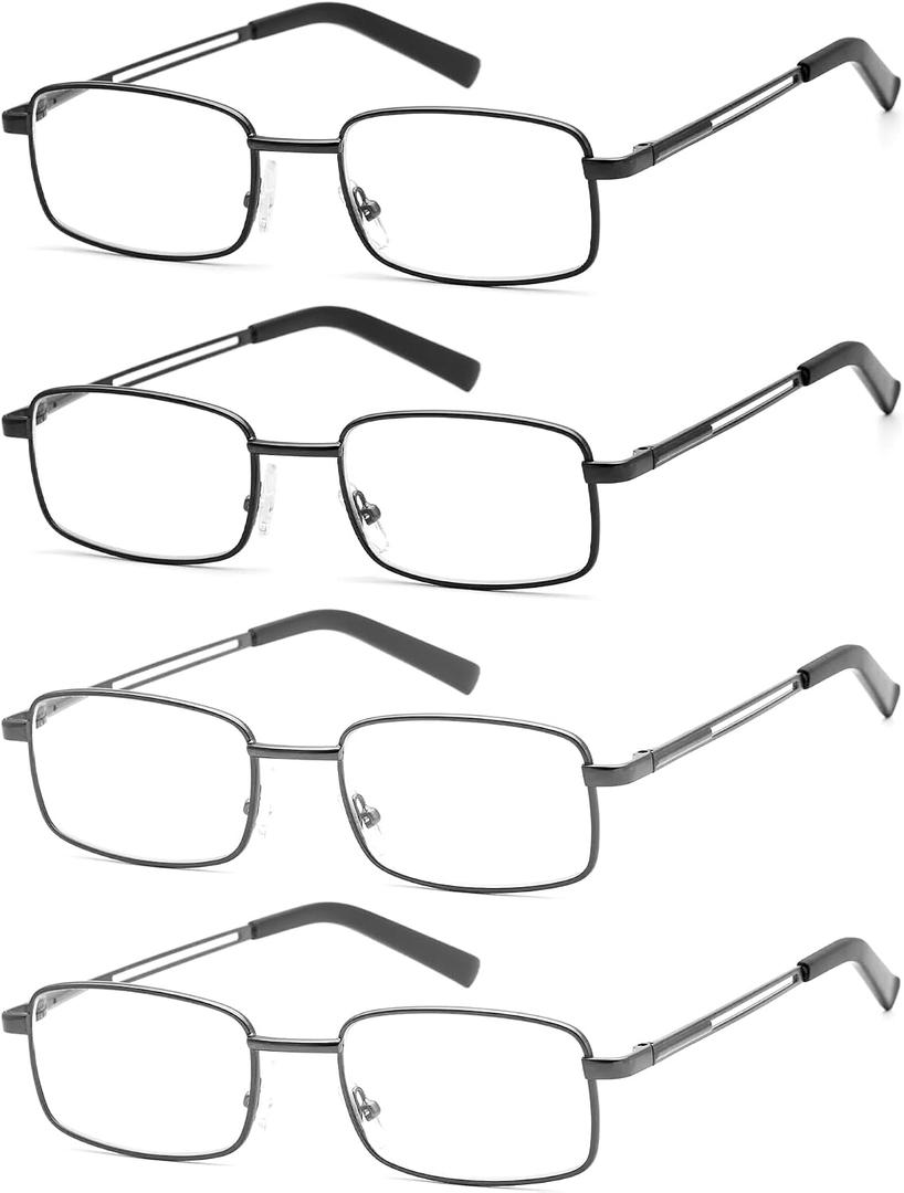 HIGHLIKE Reading Glasses Men, Metal Stainless Flex Readers with Soft Cases, Clear Lens Blue Light Glasses 2.5