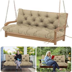 Outdoor Porch Swing Cushions Waterproof Thicken 5" Replacement Porch Swing Cushion with Backrest for Outdoor Furniture (Khaki 48  40 ")