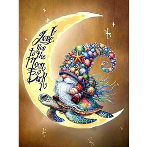 Pack Of 4 5D Diamond Painting Kits for Adults Moon Gnome Diamond Art Kits for Adoults DIY Full Round Paint with Diamond Art Dots Moon Turtle Gem Art Painting Crafts for Home Wall Decor 11.8x15.7inch