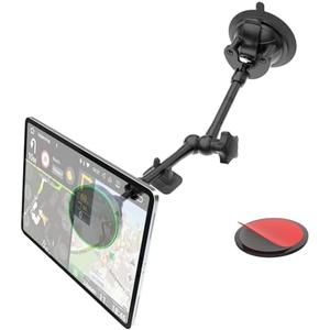 NATDETC Heavy Duty Magnetic Tablet Mount for Truck Dashboard Windshield, Long Arm Suction Cup Car Mount for iPad Pro Air Mini 4–11'', MagSafe Holder for SUV Van Pickup iPhone 16/15 Galaxy