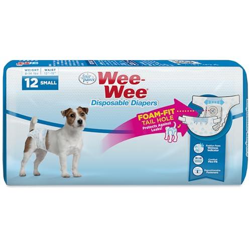 Four Paws Wee-Wee Super Absorbent Disposable Adjustable Dog Potty Training Diapers, Leak-Proof Protection for Dogs, Size Small, 12" - 15" Waist, 12 Count