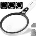Large Magnifying Glass with 37 LED Light, 10X 20X 45X Handheld Illuminated Lighted Magnifier with 3 Light Modes for Seniors Reading, Inspection, Coins, Exploring Close Work