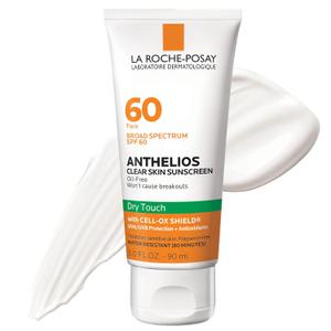La Roche-Posay Anthelios Clear Skin Sunscreen Dry Touch SPF 60, Oil Free Sunscreen For Face, Oil Absorbing, Broad Spectrum SPF + Antioxidants, Non-Greasy, Oxybenzone Free, Travel Size (3 Fl Oz (Pack of 1))