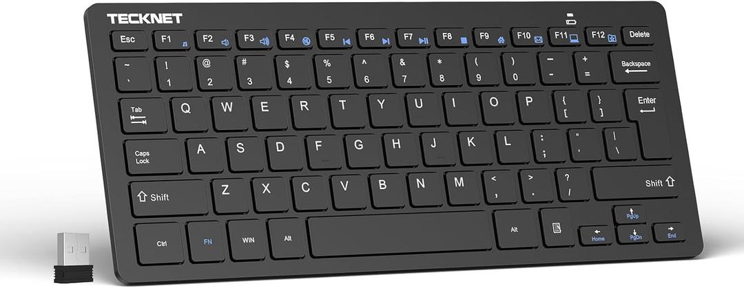 TECKNET 2.4G Wireless Keyboard - Mini Compact Keyboard with Media Hotkeys, 12-Month Battery Life, Compatible with PC, Desktop, Laptop, Smart TV - Black