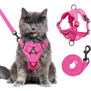 Large Cat Harness and Leash Set for Walking - Escape Proof Adjustable Vest, Reflective Breathable Mesh with 4 Buckles for Big Cats, L, Fuchsia