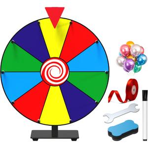 14 Inch Spinning Prize Wheel- 10 Slots Heavy Duty Color Tabletop Roulette Spinner of Fortune Spin The with Dry Erase Marker and Eraser Win Game for Trade Show, Carnival Classic Series (14 Inch)
