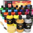 JusArt 24 Colors Acrylic Paint Set, Including Gold and Silver, 8.45oz(250ml) Large Bottles Adult Artist Paints for Canvas, Crafts, Mural, Rocks, Clay, Fabric, Wood