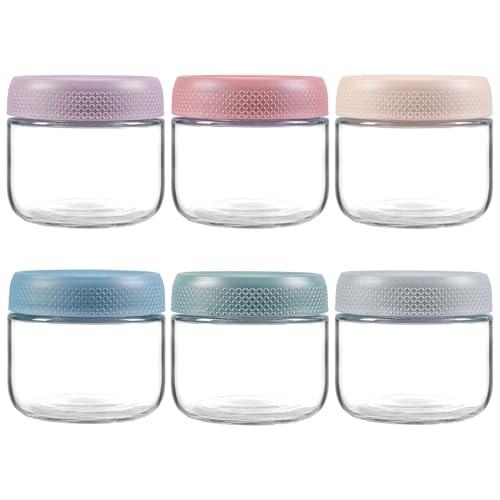 NETANY 6-pack 8oz Glass Jars with Airtight Lids, Overnight Oats Containers with Lids, Wide Mouth Mason Salad Jars, Glass Food Storage Containers for Snacks Yogurt Spice Sugar