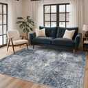 GENIMO 8x10 Washable Area Rugs for Living Room Bedroom, Modern Abstract Non Slip Rug, Low Pile Soft Contemporary Indoor Floor Carpet Cover for Dinning Room Kitchen, Deep Sea Blue