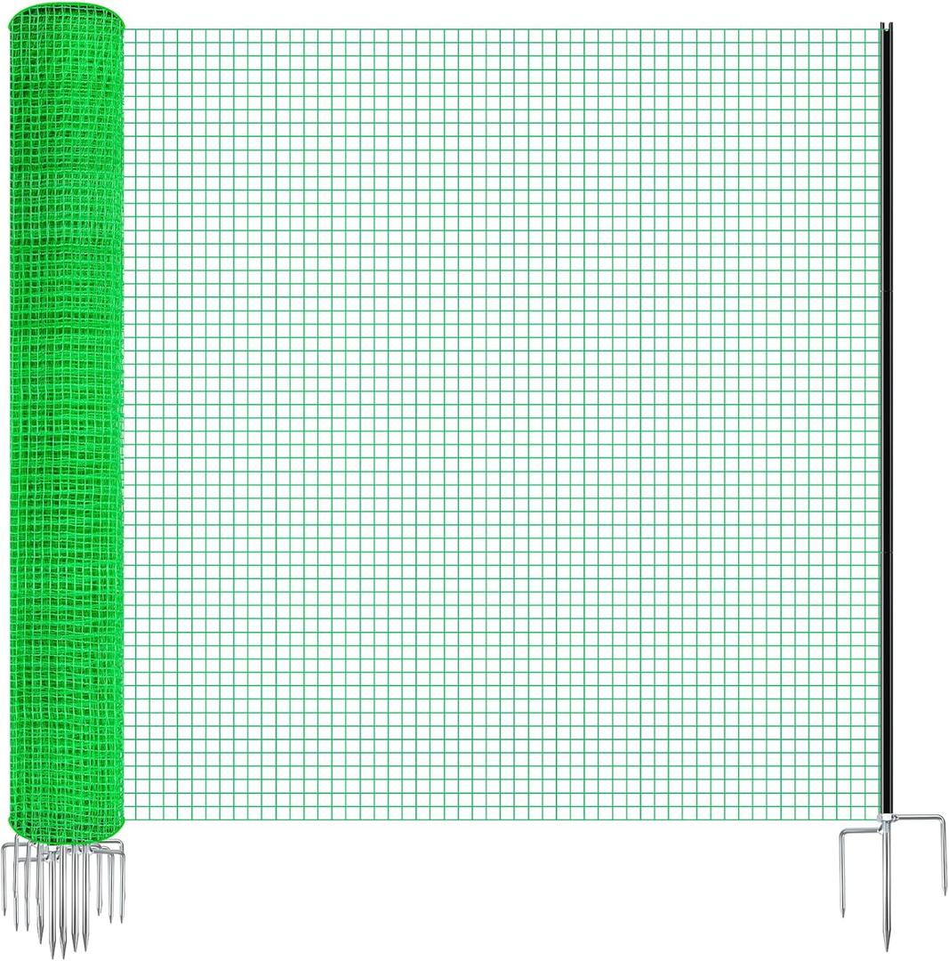 Temporary Fence with Posts, 36" x 50' Plastic Garden Fence Animal Barrier with Metal Stake Windbreak Rope, Portable Temporary Fencing for Dogs Outdoors Backyard Animal Protect