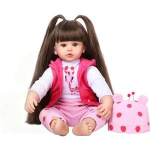 Kdudgso Reborn Baby Dolls 24 Inch Realistic Toddler Silicone Baby Doll Girl with Long Hair in Gift Box, Weighted Lifelike Babe Muecas Nias, Feeding Toys, Birth Certificate Accessories for Age 3+ (Cecilia)