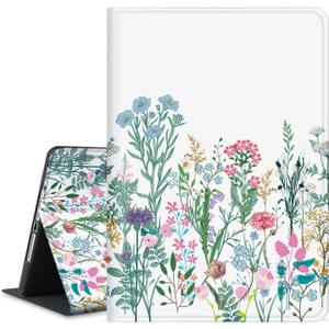 Cover for iPad 9th/8th/7th Generation, Case for 10.2 Inch iPad 9th/8th/7th Generation 2021/2020/2019 - Premium Folio Stand Case - Auto Wake/Sleep and Multiple Viewing, Blue Leaves