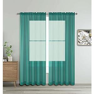 WPM WORLD PRODUCTS MART Drape/ Panels/ Scarves/ Treatment Beautiful Sheer Voile Window Elegance Curtains Scarf for Bedroom & Kitchen Fully Stitched and Hemmed (Teal, 84" Inch Long)
