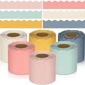 TaoBary 6 Rolls 196.8 ft Colorful Classroom Bulletin Board Borders Scalloped Trim Summer Bulletin Board Decorations for School Whiteboard Cork Poster Chalkboard Wall(Hippie Boho Color,196.8 ft)