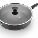 T-fal Specialty Nonstick Saute Pan with Glass Lid 5 Quart, Oven Broiler Safe 350F, Cookware, Deep Frying Pan with Handle, Skillet, Kitchen, Pots and Pans, Dishwasher Safe, Black 