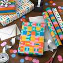 Hallmark Birthday Wrapping Paper Mini Rolls, 3-Pack (Rainbow Block Letters, Stripes, Exclamation Points) for Birthdays, Graduations, Celebrations, Any Occasion - 45 Sq. Ft. Total