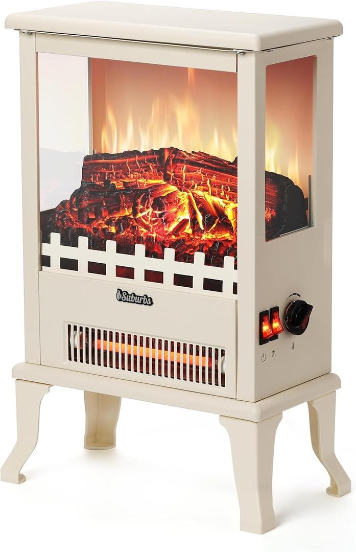 19" 1500W Infrared Electric Fireplace Stove, 3-Sided View, Realistic Flame, Overheat Protection, CSA Certified - for Small Spaces (Ivory)