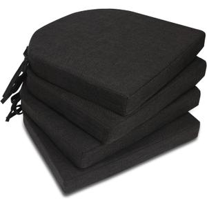 JONA SADO D-Shaped Chair Cushions, 2" Thick Dining Chair Pads Machine-Washable, Seat Cushions for Chair 16" x 16", Set of 4 (Black)