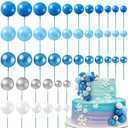 Tondiamo 108 Pcs Balls Cake Topper DIY Cupcake Insert Foam Balloons for Cake Baking Wedding Anniversary Birthday Decoration (Blue White Silver,Multi Sizes)