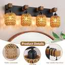 LmnLvn Farmhouse Bathroom Light Fixture, 4-Light Boho Vanity Light, Rattan Bathroom Light Fixture Over Mirror Rustic Vanity Lighting with Handwoven Shades, Suit for Restroom, Bedroom, Hallway