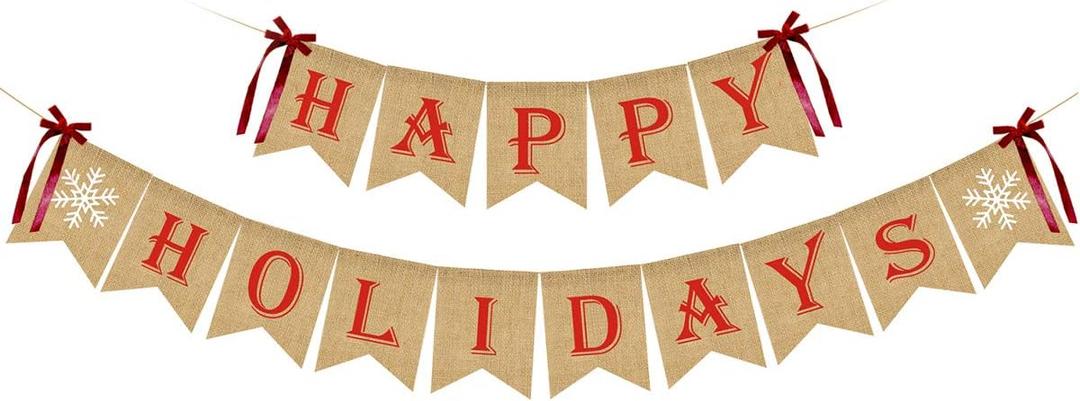 Happy Holidays Banner Burlap Office Holiday Christmas Banner Decorations Happy Holidays Sign for Holiday Xmas Home Office Mantle
