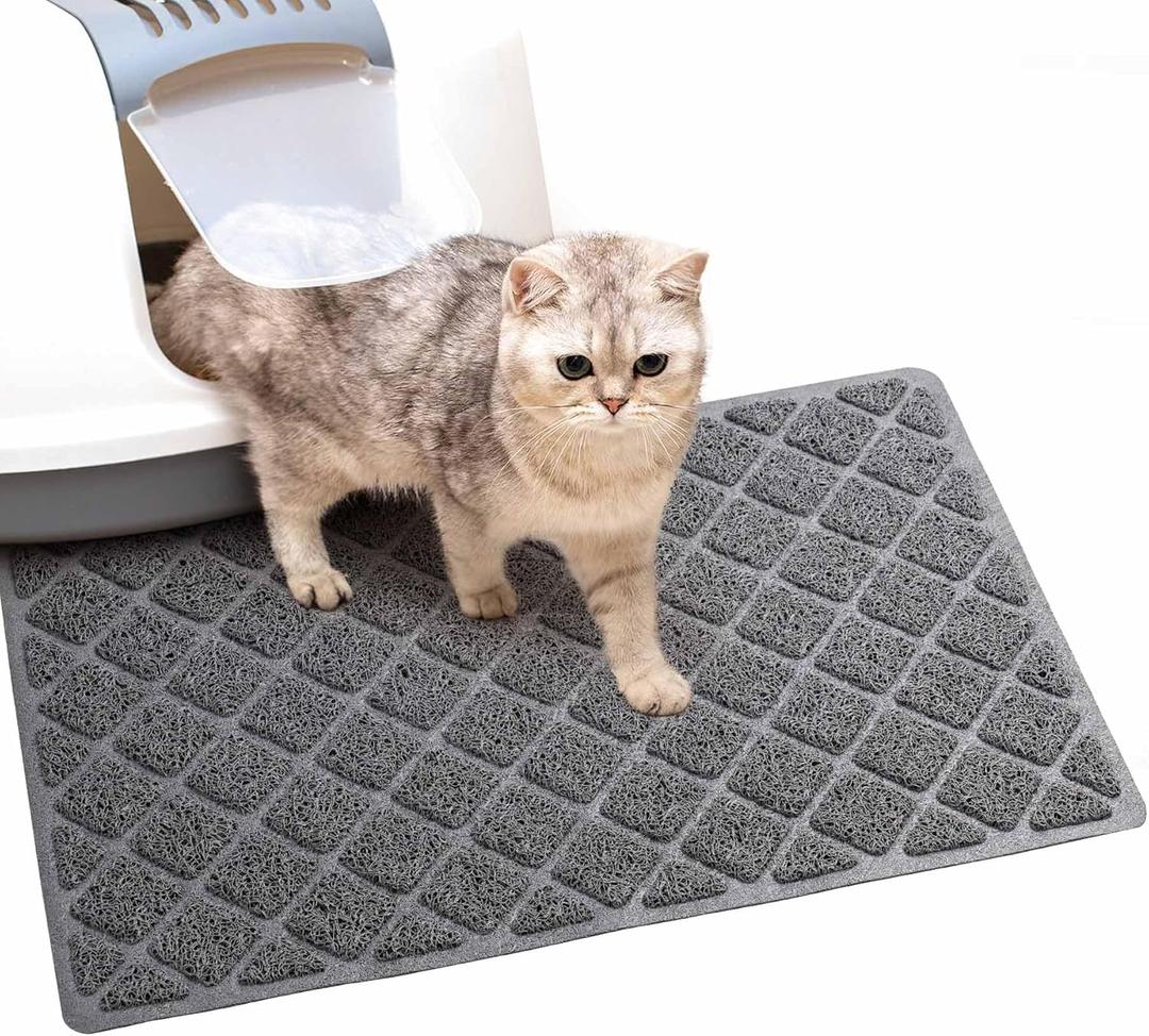BOOMIBOO Cat Litter Mat Litter Box MatLitter Trapping Mat Premium Durable PVC Pad, 23 x 14 Inches, Easy to CleanNon-SlipUrine Waterproof (Grey)