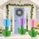 3 Pcs Spring Outdoor Tulip Decorations 3D Large Wooden Tulip Yard Signs Rustic Flower Porch Decorations for Home Spring Party Porch Yard Garden Front Door, 15.75 Inch