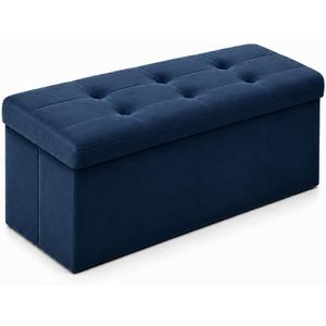 ALASDO 30 Inch Folding Storage Ottoman Bench with Hidden Storage, Velvet Storage Ottoman Foot Rest Stool, End of Bed Bench for Bedroom, Living Room, Entryway and Closet, Navy Blue, 15"D x 30"W x 15"H