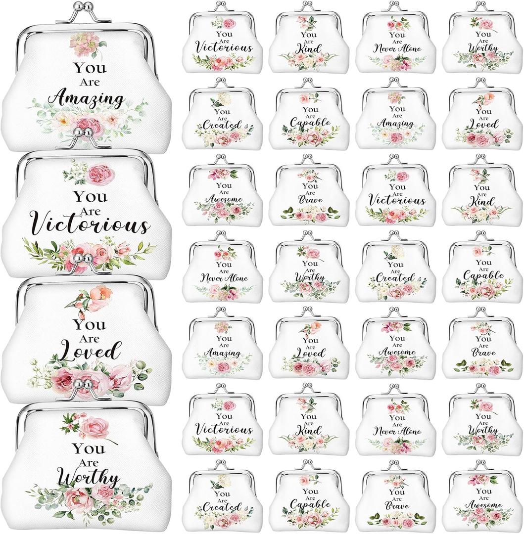 Roowest 30 Pack Christian Coin Purse Bulk for Women You Are Kind Bible Verse Religious Kiss Lock Change Purses Inspirational Vintage Mini Travel Pouches Wallet Bag for Mother Teacher Church Gift
