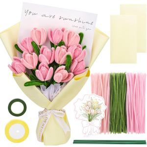 Pipe Cleaners Craft Flower Kit - 320 Pcs Crafts Cleaner Sticks Color Flowers Chenille Pipe Stem for Kids Bouquet Making Set Art Crafting Supplies DIY Decoration for Christmas Activities Birthday Gifts