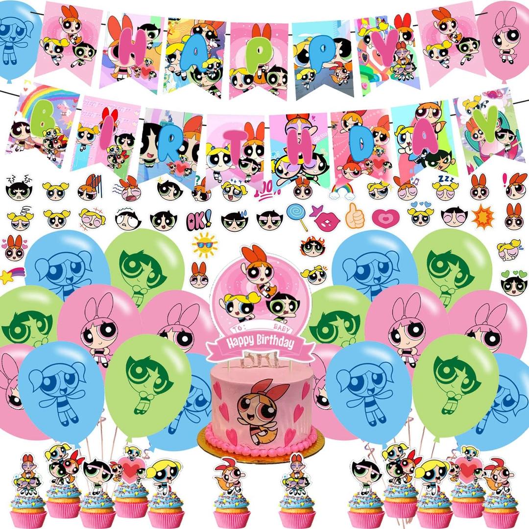 Girls of  Birthday Party Decorations , Girls Birthday Party Favor with Banner, Cake Topper, Cupcake Toppers, Balloons for Boys Girls Fans Party Supplies
