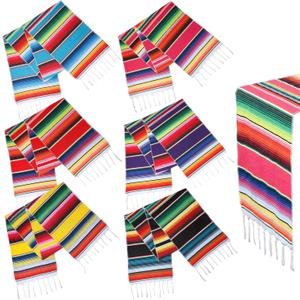 Tatuo 6 Pieces Mexican Table Runner Serape Fiesta Centerpieces Mexican Shawl for Theme Party Decoration Cinco De Mayo Fiesta Birthday Party (Mixed Color)