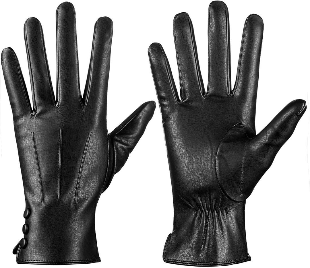 ISHISBEB Leather Gloves for Women Winter Warm Gloves Touch Screen Warm Wool Lined Texting Driving Gloves, Small