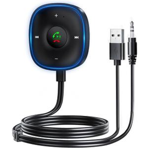 Bluetooth 5.3 Aux Car Adapter, SONRU Bluetooth Receiver for Car [Dual Connection & Mic Noise Cancellation], Aux Adapter with Plug-and-Play for Music/Hands-Free Calls/Stereo Audio (Black)