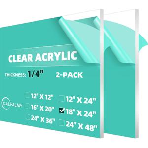 CALPALMY (2 Pack) 1/4" Thick Clear Acrylic Sheets - 18 x 24 Pre-Cut Plexiglass Sheets for Craft Projects, Signs, Display Cases, Sneeze Guard and More - Cut with Engraver, Power Saw or Hand Tools