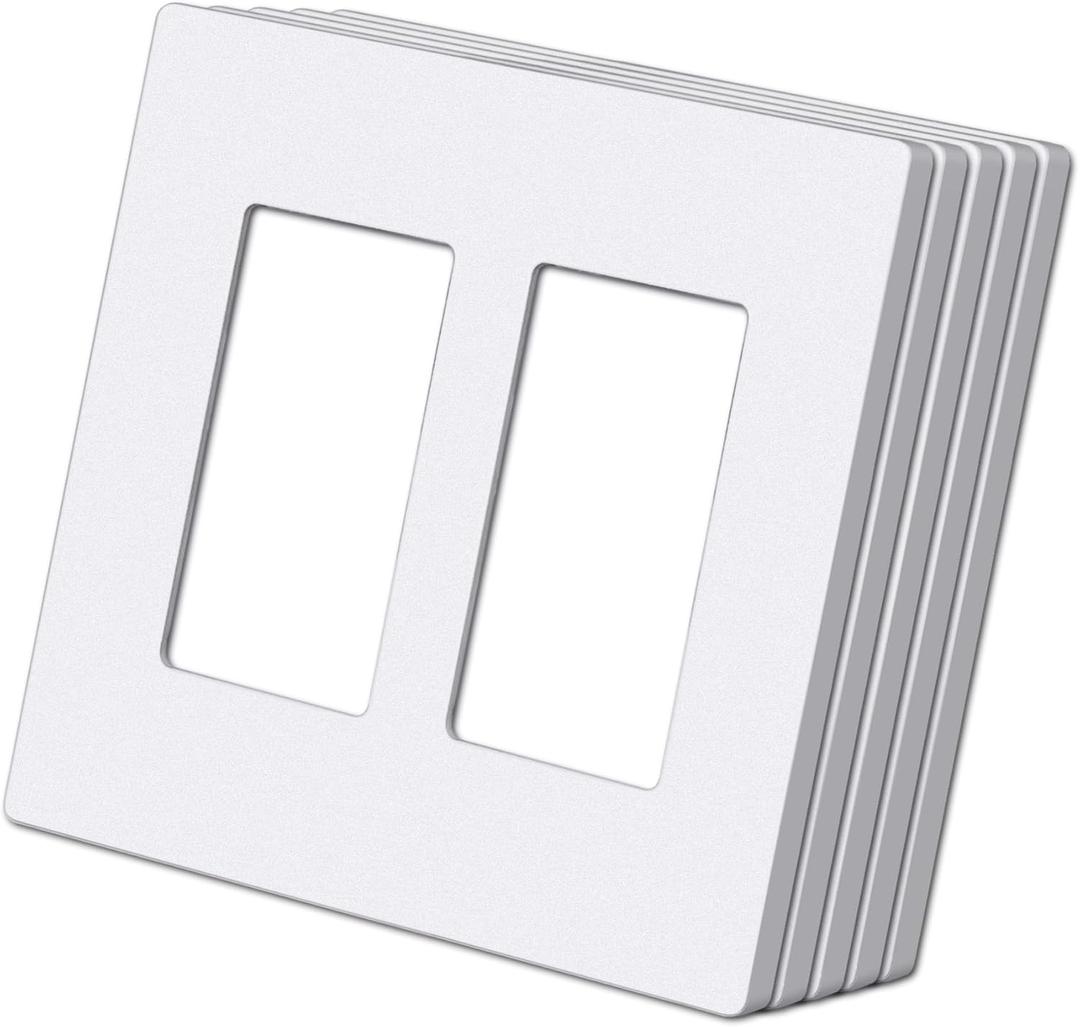 (5 Pack) BESTTEN USWP6 Matte Snow White Screwless Decorator Wall Plate, 2-Gang Outlet Cover, Decor Switch Face Plate, H4.69 x W4.73